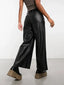Femme Pantalon Taille Haute en Cuir - Alea