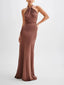 Robe longue à col en halter Slinky - Lagune - Alea