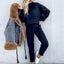 Ensemble Co-ord Femme Confortable avec Manches Bouffantes et Col Montant - Alea